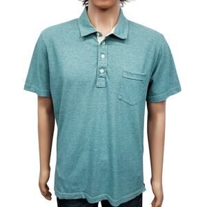 Billy Reid Polo Shirt Pocket Men XL Blue Green Teal Stripe Cotton Poly Pensacola